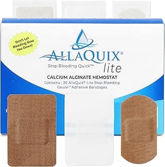 Stop Bleeding Fast – AllaQuix Lite Hemostatic Gauze Pads – Calcium Alginate Wound Dressing – Adhesive Bandages in 3 Assorted Sizes – Sterile, Quick Clotting, Nonstick – First Aid – 30 Count