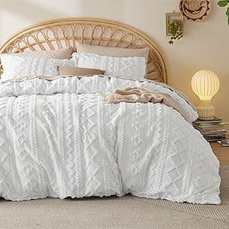 Bedsure Boho Duvet Cover Queen Size, Soft & Comfortable Elegant Design Boho Bedding for Decoration, Machine Washable Comforter Cover for All Seasons,Includes 1 Duvet Cover & 2 Pillow Shams,White