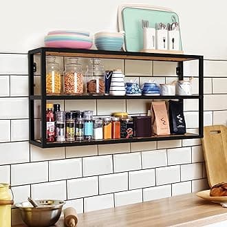 ABOUT SPACE 3 Tier Wall Shelf with Metal Frame Engineered Wood Multipurpose DIY Storage Display Organizer Bedroom, Kitchen, Kids Room, Office (Wood Color L 90 x B 20 x H 45 cm)