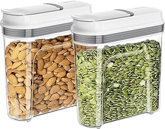 Airtight Cereal Dispenser Set, Storage Containers for Dry Goods, Nuts, Beans, Snacks, BPA Free, 1.3 L / 1.37 Qt, Small, Clear, 2 Pack