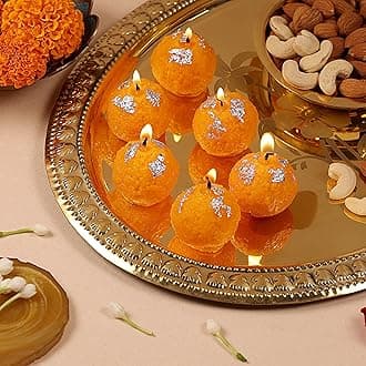 by Parkash Candles Premium Ladoo Candle, Hand Poured, Motichur laddoo Candles, Decorative Candle 100% Paraffin Wax, Set of 6