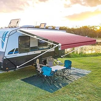 YESCAMP Manual RV Awning Complete Kit Retractable Camper Awning for RV or Trailers RV Roll Out Awning for Camper or 5th Wheel,Travel Trailers,Toy Haulers,Motohome(12Ft,White Frame,Burgundy Fade