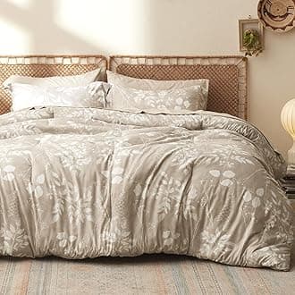 Bedsure Full Comforter Set - 7 Pieces Beige Floral Bedding Sets Full Bed in a Bag with Botanical Flowers Comforter, Sheets, Pillowcases & Shams