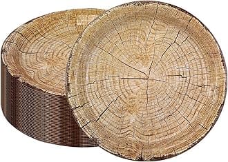 CEILIWEN Pack of 100 Wood Effect Paper Plates, 9'' Brown Paper Plates Woodland Themed Party Decorations, Cowboy Party Paper Plates for Country and Western Party Decorations (Wood Effect 01-100PCS)