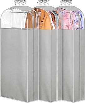 MISSLO 10" Gusseted Garment Bags for Hanging Clothes 50" Long Dress Bags for Closet Storage Dress Cover for Suits, Coats, 3 Packs, Grey