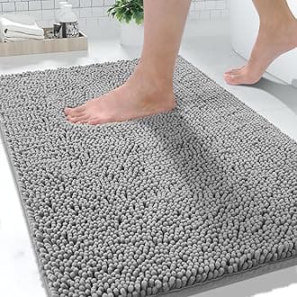 Yimobra Chenille Bathroom Rugs - 32"x20" Super Luxury Soft & Absorbent Quick Dry - Non Slip Bath Mat for Tub Shower - Machine Washable - Gray