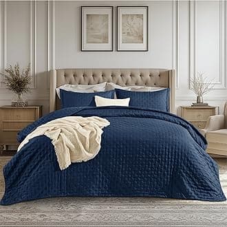 King Quilt - Navy Blue Bedspread King Size & Lightweight Comforter, Modern Coverlet with Clover Pattern, Ultra Soft All-Season Bedding, 106 x 96 Inches | Stitch-Free Quilting, Ultra Soft, Lightweight, Machine Washable, Pet-Friendly