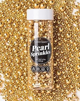 Sweet Spell Gold Pearl Sprinkles for Cake Decorating (120g/ 4.2oz) - Sugar Candy Ball Pearls for Cupcakes, Ice Cream Toppers, and Baking Cake Decoration