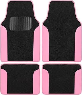 BDK Floor Mats for Cars, Two-Tone Carpet Car Floor Mats with Faux Leather Accents, Automotive Floor Mat Set with Built-in Heel Pad, Stylish Interior Car Accessories (Pink)