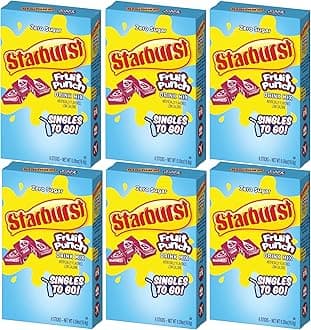 Starburst Singles To Go Powdered Drink Mix, Fruit Punch, 6 Boxes with 6 Packets Each - 36 Total Servings, Sugar-Free Drink Powder, Just Add Water, 6 count (Pack of 6)