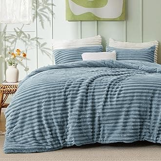 Bedsure Fluffy Comforter Set California King Size - Super Soft Faux Fur Bed Set Mineral Blue, All Seasons Warm Plush Fleece Bedding, 3 Pieces, 1 Shaggy Fuzzy Cal King Comforter with 2 Pillowcases