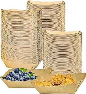 MotBach 180 Pack 1/2 lb Disposable Kraft Food Paper Trays, Small Eco-Friendly Paper Take Out Food Serving Boats Mini Paper Serving Trays for Party Snacks French Fries Nachos Tacos BBQ (Brown)