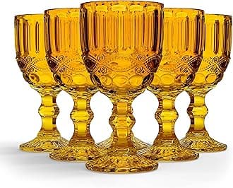 elle decor Wine Glasses, Set of 6 - Amber, 8.4 oz, Colored Glassware - Vintage Design, Premium Material, Perfect for Any Drink, Great for Any Occasion