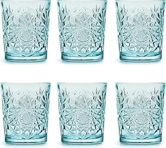 Drinking Glass Hobstar Sky Blue 355 ml / 35.5 cl Set of 6 Vintage Design Dishwasher Safe