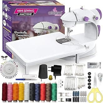 Akiara - Makes life easy Mini Sewing Machine with Table Set | Sewing Machine | Manual Sewing Machine with Extension Table, Pedal, Adapter, White (with KIT)