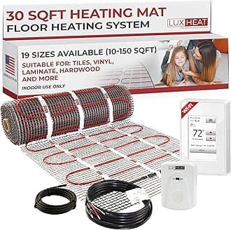 30sqft Floor Heating Mat Kit - 120v Electric Radiant Floor Heating System - Heated Flooring System for Tile & Laminate - Includes UWG4 WiFi Programmable Thermostat w/GFCI, Alarm & Sensor