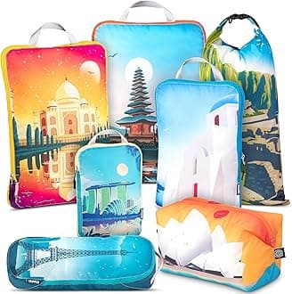 Large Packing Cubes for Travel-Extra Large Compression Packing Cube Luggage Organizers 7 Piece Set-Ultralight, Expandable/Compression Bags for Clothes by TRIPPED Travel Gear (Bucketlist)
