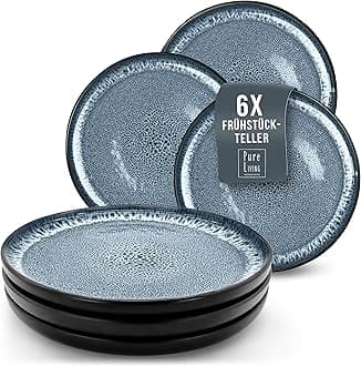 Stoneware Breakfast Plate for 6 People, Ibiza Test Winner, Dreamlike Mediterranean Stoneware Dessert Plate Set, Small Plates, Salad Plates, Pure Living in Smoke Blue