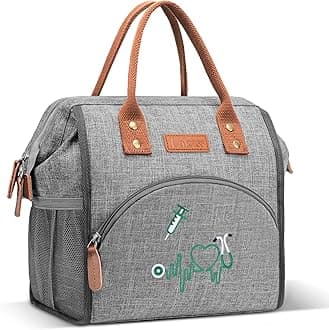 Nurse Lunch Bag for Women, Embroidered Lunch Box with Special Nursing Design, Insulated Lunch Tote Ideal for Nurse Gifts, Neutral Grey