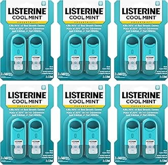 Listerine Cool Mint Pocketmist, Oral Care Mist for Fresh Breath, Non-Aerosol Sugar-Free Bad Breath Refresher Spray to Kill 99% of Bad Breath Germs, Portable, Cool Mint Flavor, 7.7 mL, 12 Sprays