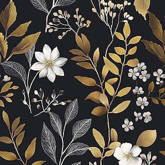 Black Gold Wallpaper Peel and Stick Boho Wallpaper Leaf Contact Paper for Cabinets Vinyl Self Adhesive Vintage Modern Wall Paper for Room Kitchen Countertop Bathroom 17.5in x9.8ft