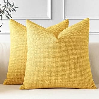 JOTOM Set of 2 Cushion Covers 40x40 cm Linen Yellow Decorative Throw Pillow Covers 16x16 Inch Square Cushion Case Home Decor Pillowcases for Couch Sofa Living Room Bed (Yellow)