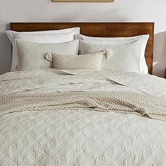100% Cotton King Size Quilt Set - Beige Pre-Washed Soft Lightweight Modern Bedspread, Farmhouse Country Rustic Coverlet, Textured Like Linen, Shabby Chic Gauze Bedding, 3 Pieces