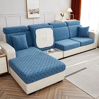 Jacquard Sofa Cushion Cover Couch Seat Covers Sofa Seat Cushion Slipcovers Sofa Cover, Plush Winter Warm High Stretch Fabric Washable Summer Furniture Protector (Blue,2 Seat Plus)