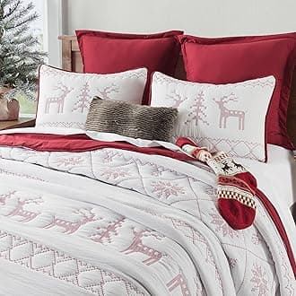 WDCOZY Red Christmas Queen Size Quilt Bedding Sets with Pillow Shams, Lightweight Soft Bedspread Coverlet, Thin Comforter Bed Cover, All Season, 3 Pieces, 90x90 inchesOEKO-TEX STANDARD 100