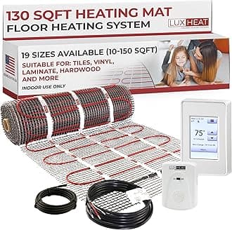 LuxHeat 130sqft Floor Heating Mat Kit – 120v Electric Floor Heat System – Radiant Heated Flooring System for Tile & Laminate - Includes UDG4 Programmable Thermostat w/GFCI, Alarm & Sensor