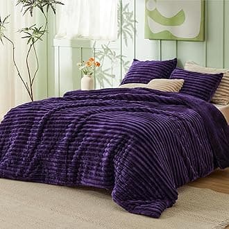 Bedsure Fluffy Comforter Set Full Size - Super Soft Faux Fur Bed Set Purple, Warm Plush Fleece Winter Bedding, 3 Pieces, 1 Shaggy Fuzzy All Seasons Full Size Comforter with 2 Pillowcases