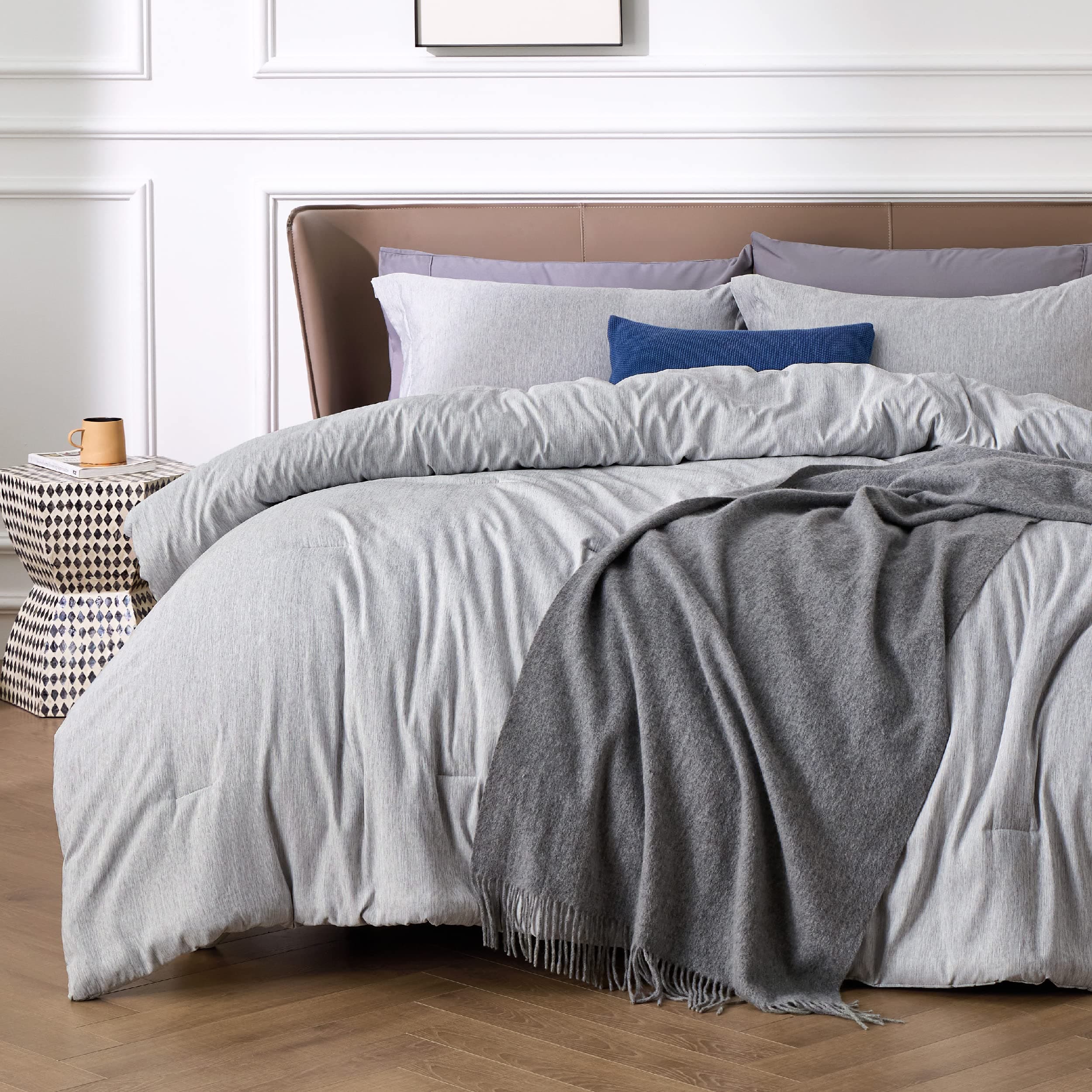 Queen Comforter Set Grey - Bedding Comforter Set, Comforters Queen Size Cationic Dyeing Queen Comforter with 2 Pillow Shams (Queen/Full, 88x88 inches, 3 Pieces)