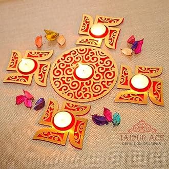 Jaipur Ace Decorative Diwali Tealight Diya | Handmade Tealight/Diya/Candles Set for Home Decoration | Diya for Diwali Ganesh Chaturthi Laxmi Pooja | Floor Decoration (MDF Rangoli Swastik)