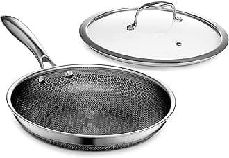HexClad Hybrid Non-Stick Frying Pan, 10.2 inches (26 cm), Non-Stick Treatment, Induction, Oven, Dishwasher Safe (Direct Manufacturer Limited Warranty) [Hexclad] Tempered Glass with Lid