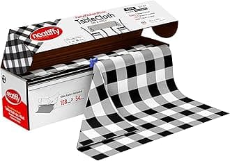 Neatiffy Black Checkered Disposable Plastic Table Cloth Roll | 54 Inch x 108 Ft Waterproof Tablecloth | Rectangle, Square, Round, Oval Tables | Picnic, Party, Banquet, Birthdays, Weddings