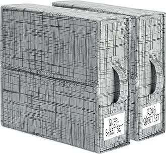 SUOCO SheetCube 2 Pack Bed Sheet Organizers and Storage, Foldable Bedding Storage Box Container with Window and Label, Linen Closet Organizer Folder for Blanket, Duvet Cover Set, Bed Sheet Set - Grey
