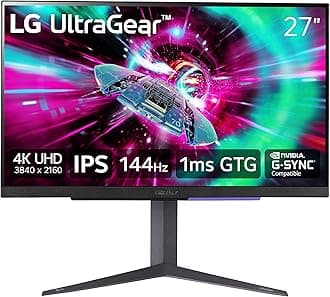 LG 27" Ultragear 4K UHD (3840x2160) Gaming Monitor, 144Hz, 1ms, VESA DisplayHDR 400, G-SYNC and AMD FreeSync Premium, HDMI 2.1, DisplayPort, 4-Pole HP Out DTS HP:X, Tilt/Height/Pivot Stand, Black
