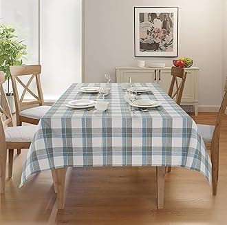 Rectangle Table Cloth - Table Cover - Cotton Mitered Stitched - Checks Table Covers for Kitchen Dining, Wedding, Decorations, & Parties - 60x120 in - Blue Tartan