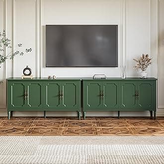 RoyalCraft Modern Buffet Sideboard Set of 2, 58'' Mid Century Modern Console Table, Media Credenza Cabinet with 4 Doors, Accent Cabinet for Entryway, Living Room, Forest Green