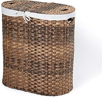 Seville Classics Premium Handwoven Portable Laundry Bin Basket with Carrying Handles, Household Storage for Clothes, Linens, Sheets, Toys, Mocha Brown, Oval Hamper