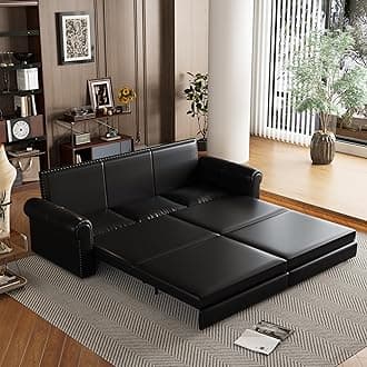 93.7" Pull Out Sofa Bed King Size with Pillows,3-in-1 Convertible Sleeper Couch with Nails Trim,PU Leather 3 Seater Sofabed for Living Room,Black