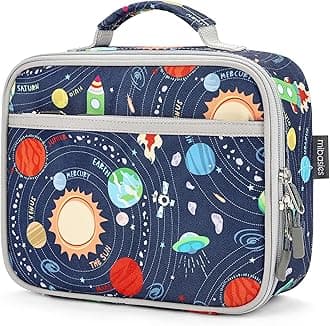 mibasies Kids Lunch Box for Boys Toddler, Insulated and Reusable Lunch Bag for School, Galaxy LightGray