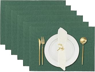 Kitchen Table Mats Set of 6, Cotton Reversible Cloth Placemats for Dining Table 13x19 inches - Foliage Green