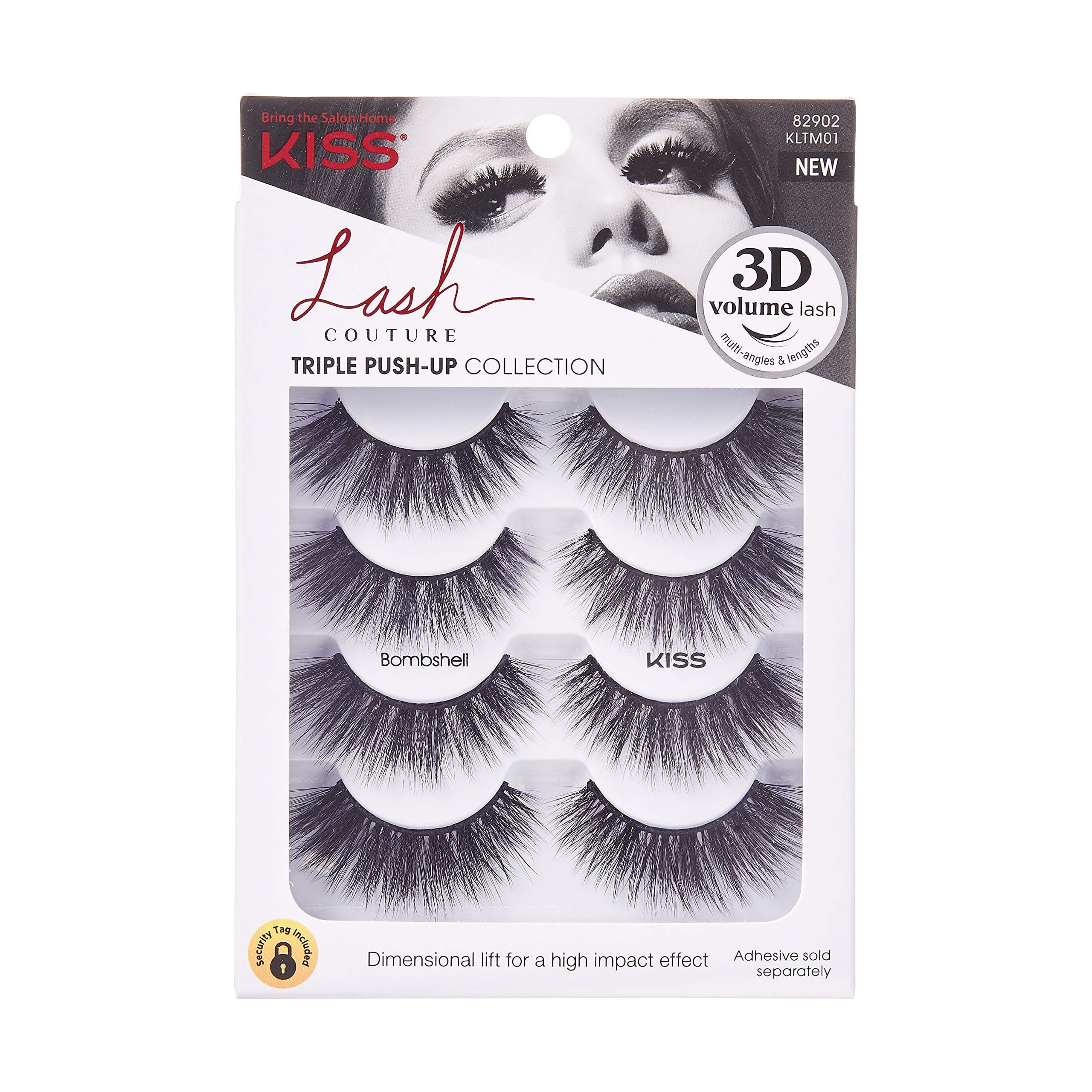 KISS Triple Push-Up, False Eyelashes, 'Bombshell', 14mm, Includes 4 Pairs Of Lashes, Easy to Apply, Reusable Lash Clusters