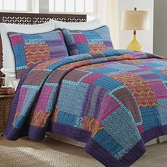 Cozy Line Home Fashions 100% Cotton Artsy Bohemian Purple Blueberry Fuchsia Patchwork Reversible Quilt Bedding Set, Coverlet Bedspread for All Seasons (Boho Chic, Queen - 3 Piece)