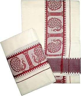 YETTALAN® Women's Kerala Traditional Cotton Set Mundu with Self Jacquard Work 2.80&2.00 Mtr