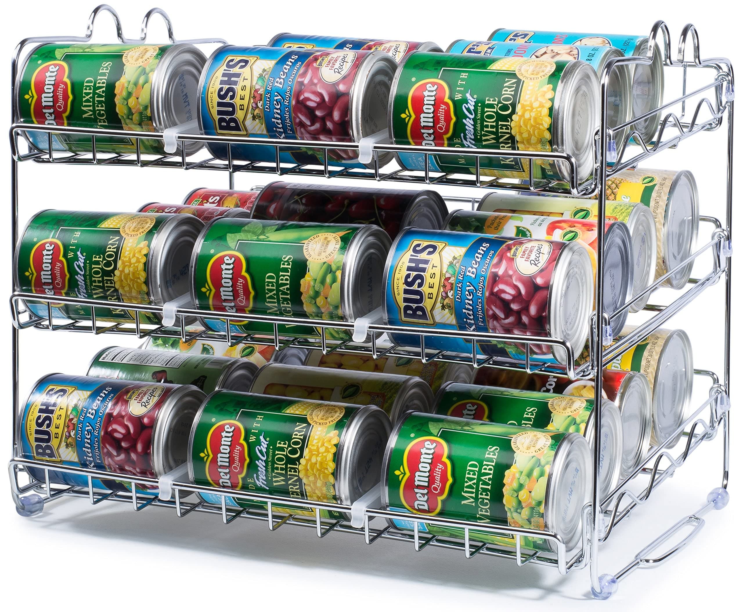 Che'mar Can Organizer for Pantry - Stackable Can Rack for 36 Cans, Canned Food Storage, Pantry Shelf, Kitchen Cabinet or Countertop. (Chrome)
