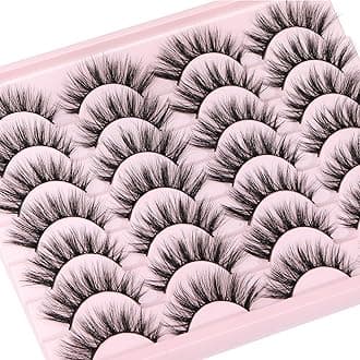 Newcally Wispy Fluffy Fake Eyelashes Natural Look 3D Volume Eye Lashes Pack Cat Eye Strip Reusable False Lashes 14 Pairs