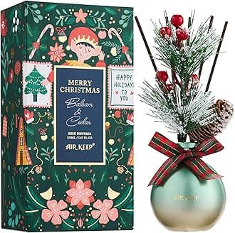 Reed Diffuser Set, 5.07 oz(150ml) Balsam & Cedar Christmas Scented Diffuser with 8 Oil Diffuser Sticks, Home Fragrance Essential Oil Reed Diffuser for Home Room Bathroom Shelf Decor