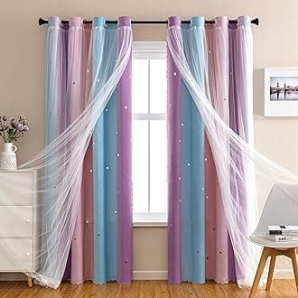 XiDi Dream Star Blackout Curtains for Kids Rooms Girl Princess Curtain for Daughter Bedroom Window (Pink Purple, W52 X L72)